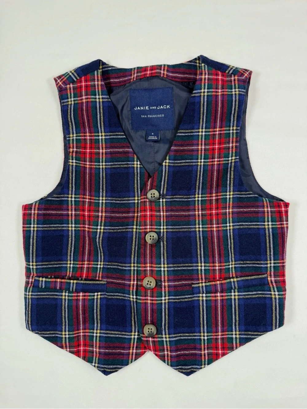 JANIE AND JACK Red Holiday‎ Tartan Plaid Wool Blend Christmas Formal Vest Size 5